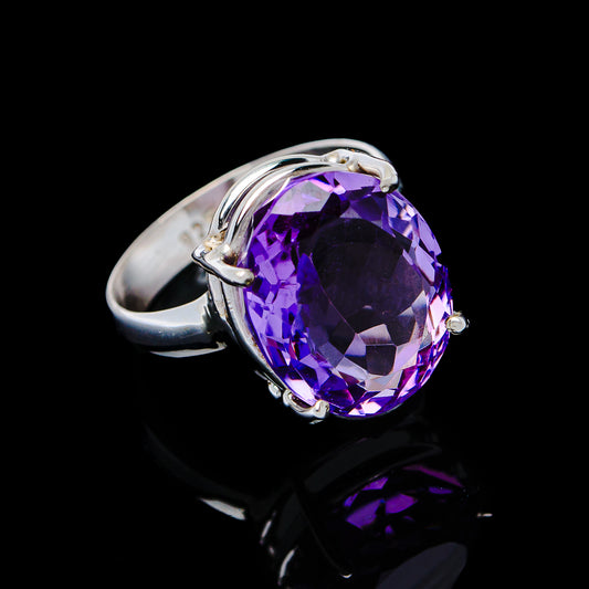 6.32ct Faceted Brazilian Amethyst Ring Size 6.5 (.925 Sterling Silver)