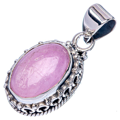 Oval pink kunzite pendant with detailed silver filigree and hinged bail, 925 sterling
