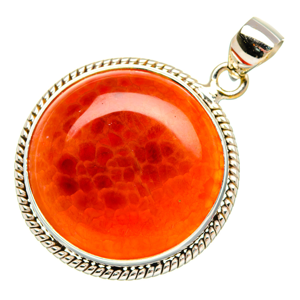 Fire Crab Agate Pendant 1 5/8" (925 Sterling Silver) PD38035