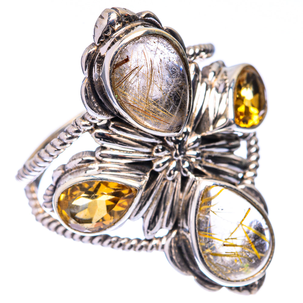Large Rutilated Quartz, Citrine Ring Size 9 (925 Sterling Silver) R141671