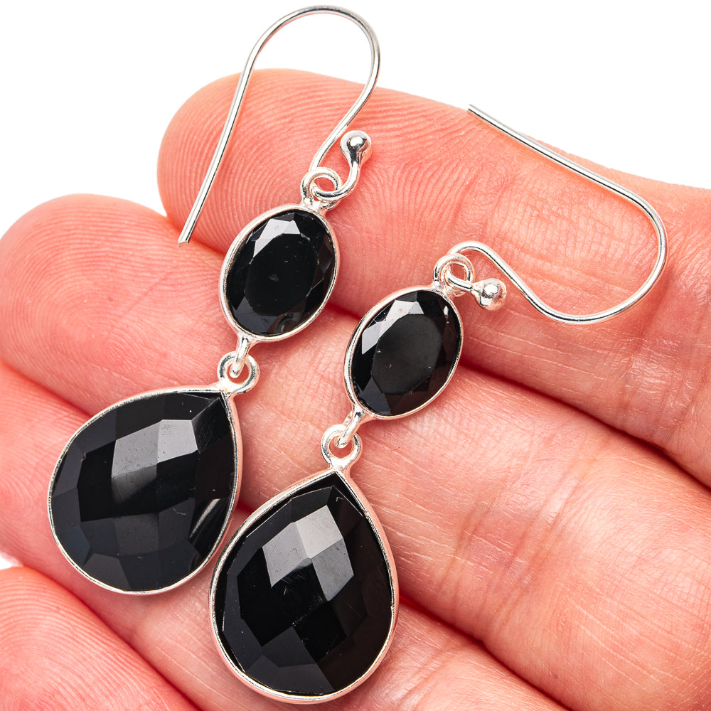 Black Onyx Earrings 1 3/4" (925 Sterling Silver) E3054