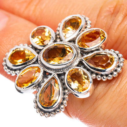 Faceted Citrine Large Flower Ring Size 6.75 (925 Sterling Silver) R3222