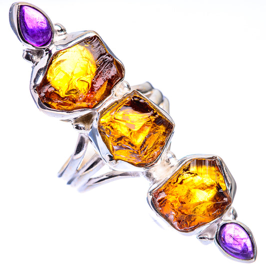 Large Raw Citrine, Amethyst Ring Size 6.5 (925 Sterling Silver) R140657