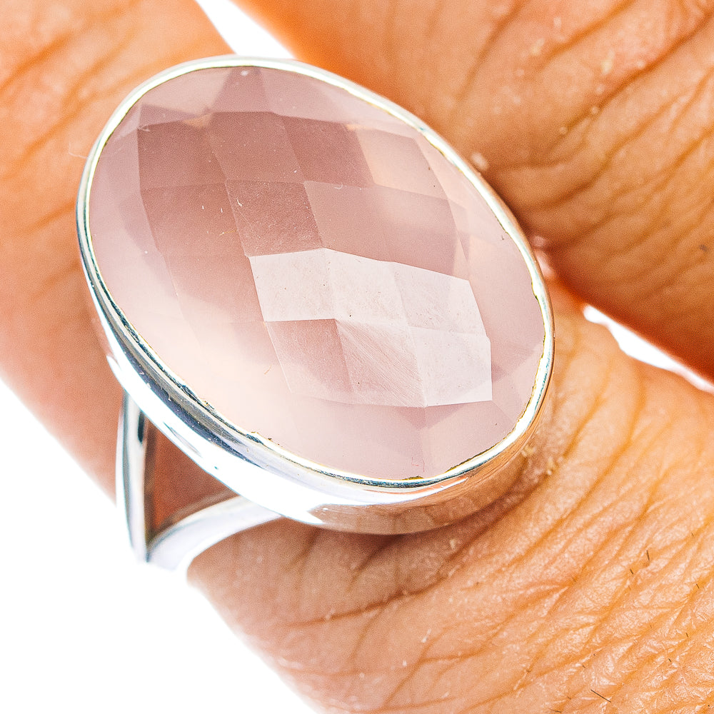 Premium Faceted Rose Quartz Ring Size 8.75 (.925 Sterling Silver)