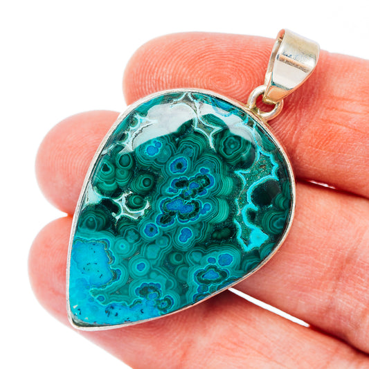 Huge Premium Malachite In Chrysocolla Pendant 1 7/8" (.925 Sterling Silver)