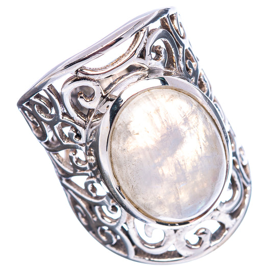 Oval moonstone ring in .925 sterling silver with decorative scrollwork band