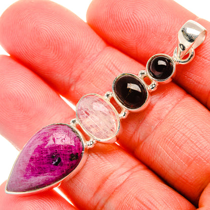 Ruby Fuchsite, Rainbow Moonstone, Garnet Pendant 2 1/2" (925 Sterling Silver) PD38126