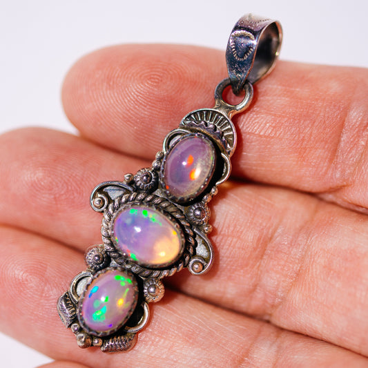 Large Southwestern Style Ethiopian Opal Pendant 2" (.925 Sterling Silver)