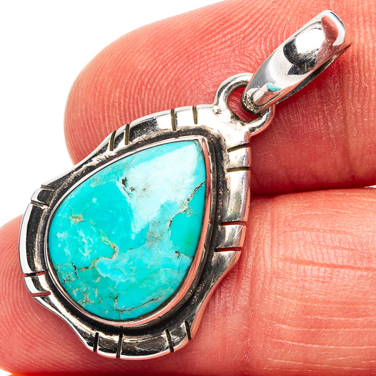 Sterling silver turquoise teardrop pendant with scalloped bezel and top loop bail