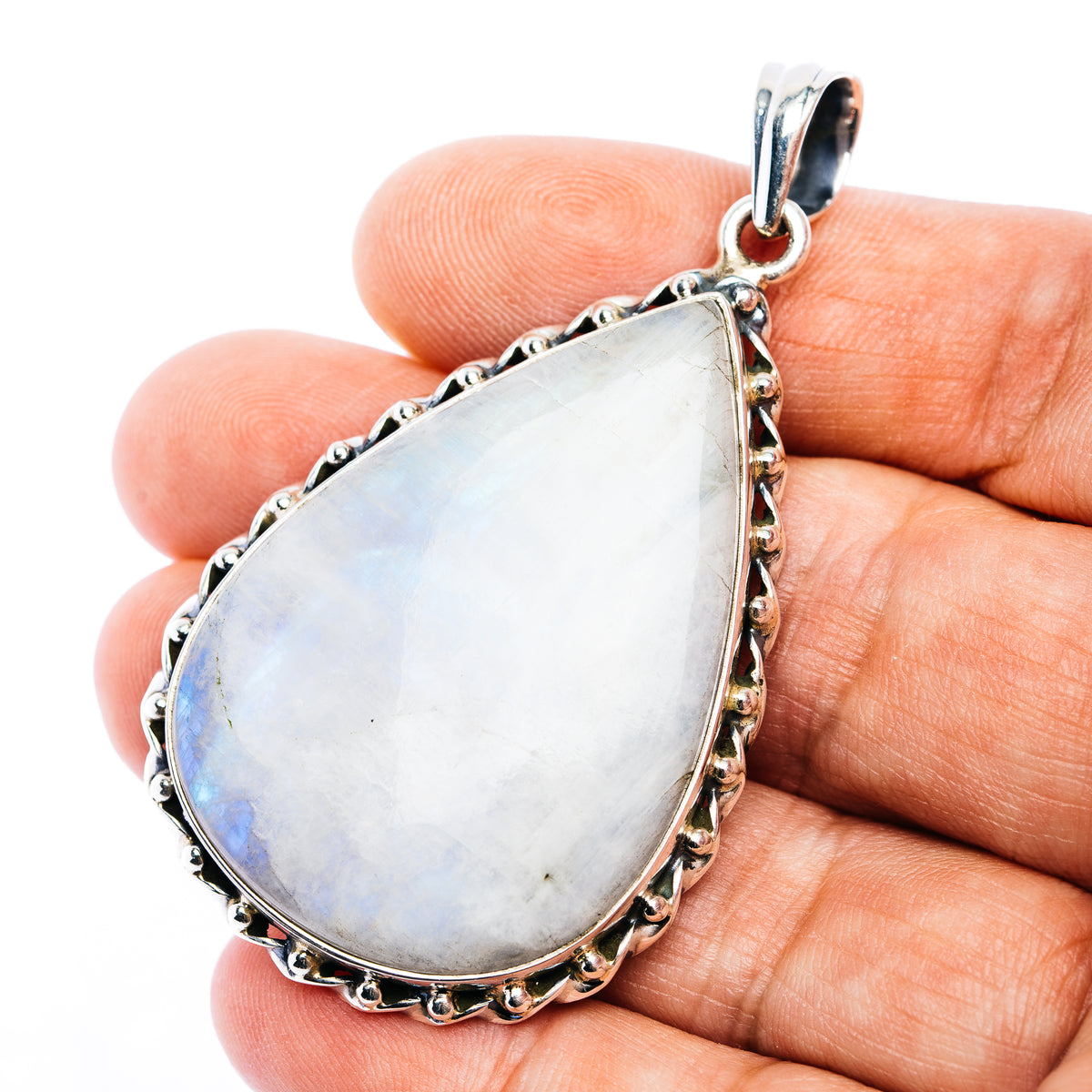 Rainbow Moonstone Pendant 2 3/8" (.925 Sterling Silver)
