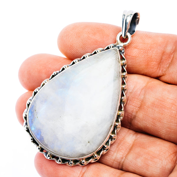 Rainbow Moonstone Pendant 2 3/8" (.925 Sterling Silver)