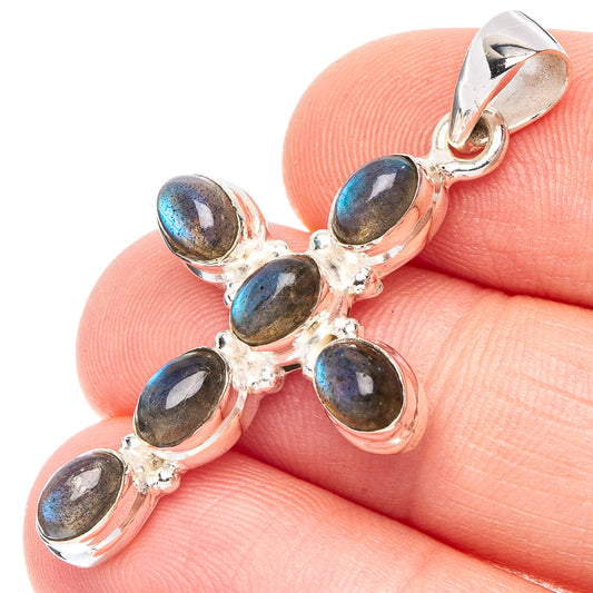 Labradorite Cross Pendant 1 5/8" (925 Sterling Silver) P43784