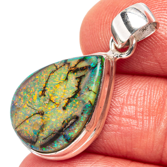 Sterling silver opal pendant with teardrop gemstone, silver bail and loop top