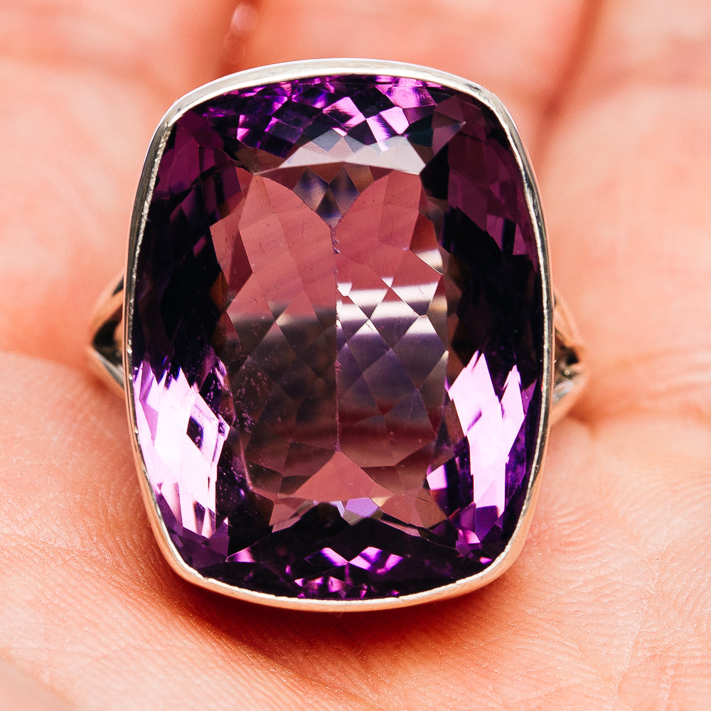 Premium Large Faceted Amethyst Ring Size 10.25 (.925 Sterling Silver)