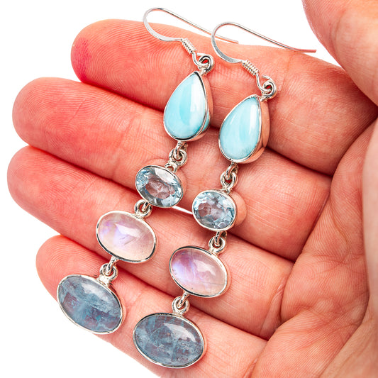 Sterling silver drop earrings with blue, aqua, and pastel gemstone charms, teardrop and oval