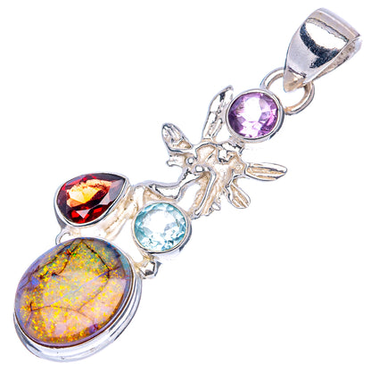 Sterling Opal, Amethyst, Blue Topaz, Garnet Pendant 1 3/4" (.925 Sterling Silver)