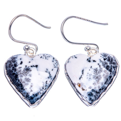 Dendritic Opal Heart 925 Sterling Silver Earrings 1 1/4" (925 Sterling Silver) E1969