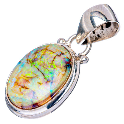 Sterling silver oval opal pendant with iridescent cabochon and round bail loop
