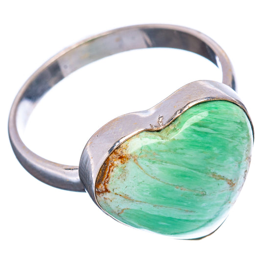 Green variscite heart cabochon ring on .925 sterling silver band
