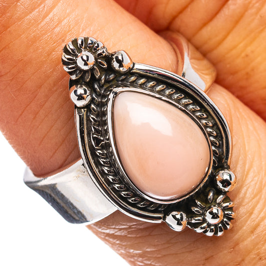 Exclusive Southwestern Style Pink Opal Ring Size 7 Adjustable (.925 Sterling Silver)