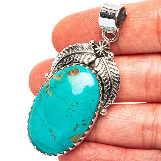 Exclusive Southwestern Style Kingman Turquoise Pendant 2 1/8" (.925 Sterling Silver)