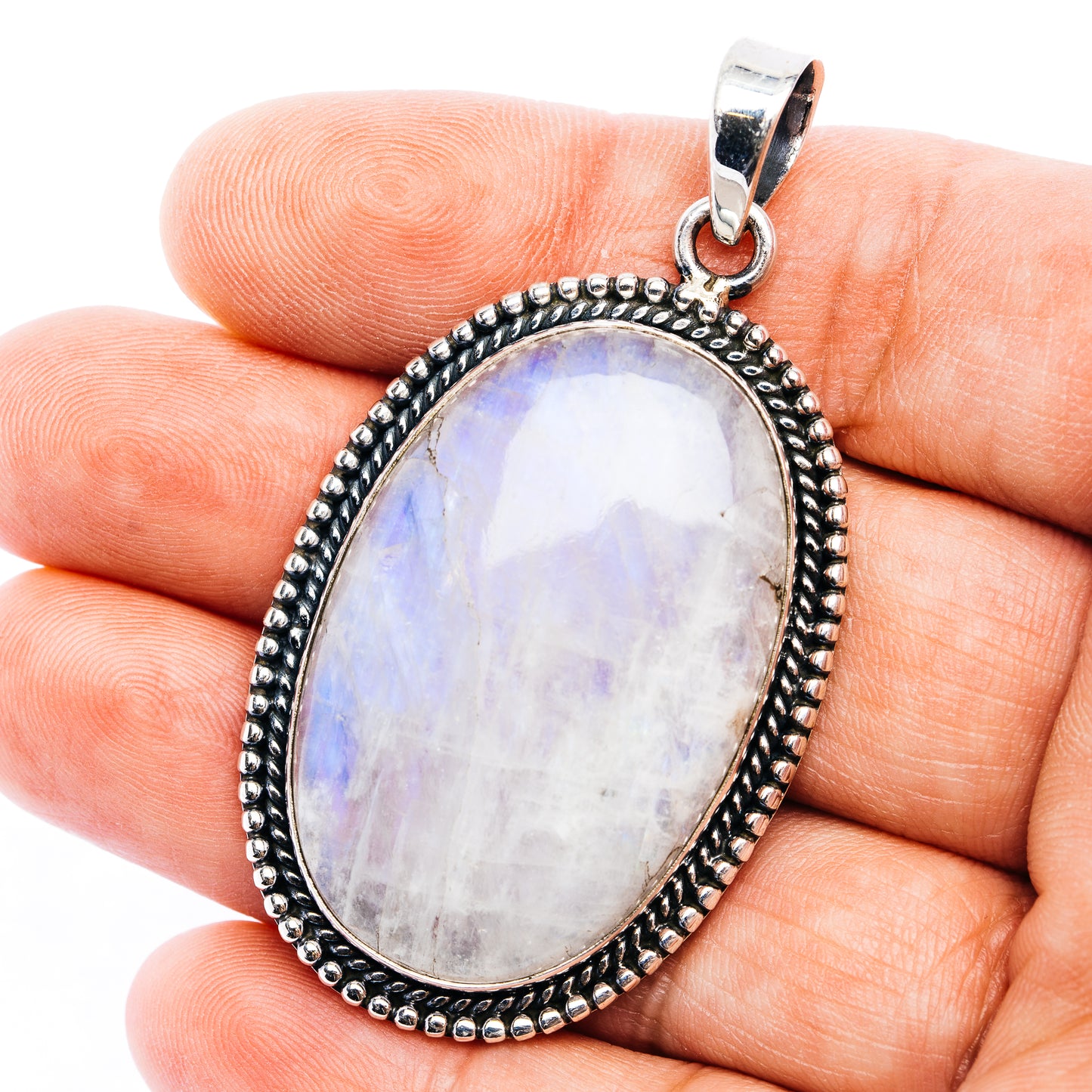 Rainbow Moonstone Pendant 2 3/8" (.925 Sterling Silver)