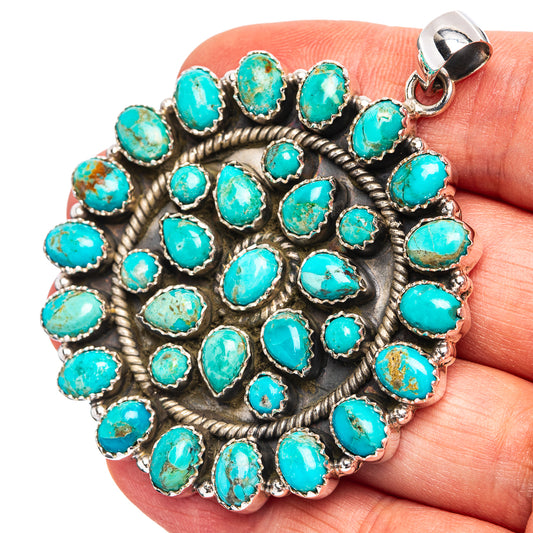 Round turquoise pendant with 925 sterling silver bezel and multiple cabochon stones