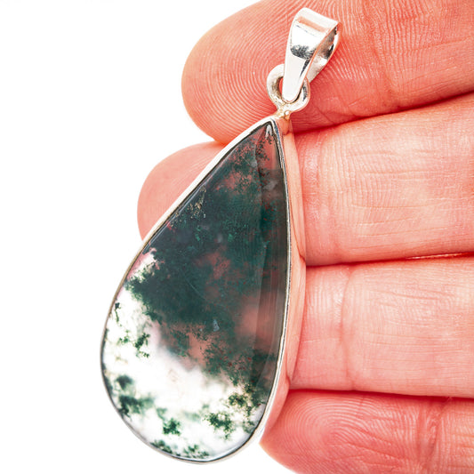 Green Moss Agate Pendant 2 1/8" (.925 Sterling Silver)