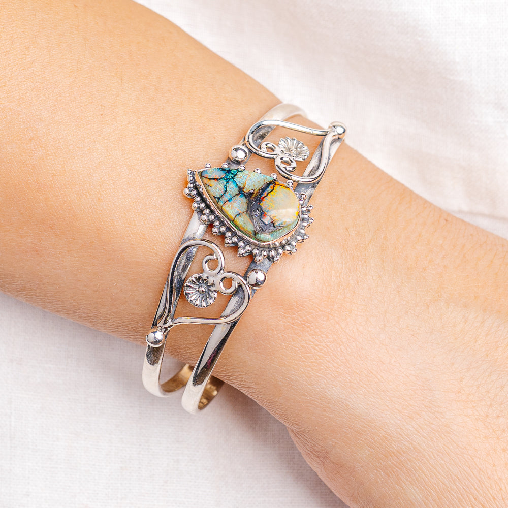 Sterling Opal Cuff Bracelet Adjustable (.925 Sterling Silver)
