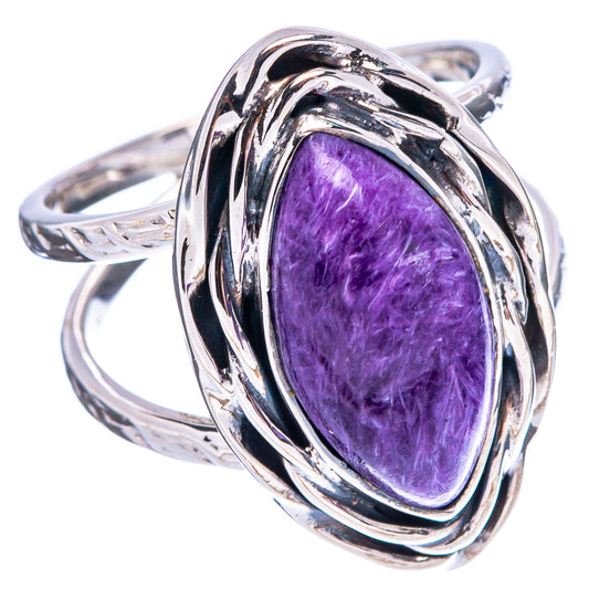 Sterling silver size 6.75 charoite ring with purple oval stone and twisted metal frame