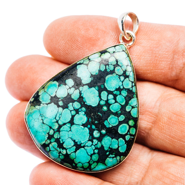 Tibetan Turquoise Pendant 2" (.925 Sterling Silver)