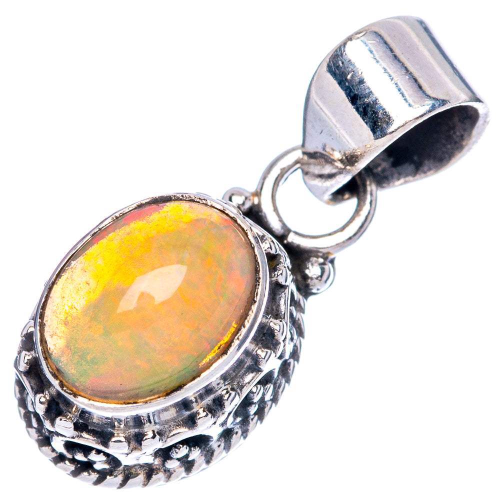 Oval opal pendant with round bezel and engraved silver top bail, 925 sterling
