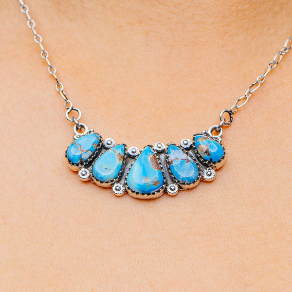 Southwestern Style Golden Hills Turquoise Necklace 9 to 19" (.925 Sterling Silver)