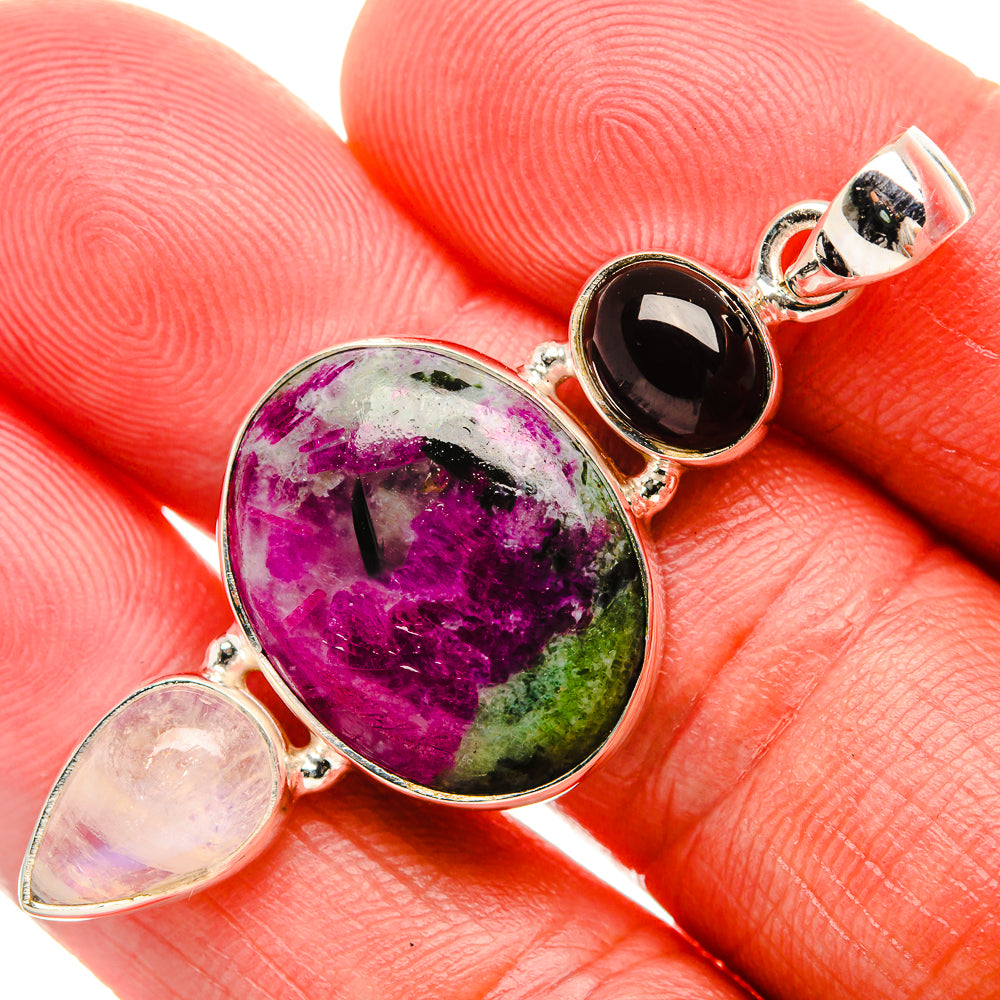 Ruby Zoisite, Garnet, Rainbow Moonstone Pendant 2" (925 Sterling Silver) PD38112