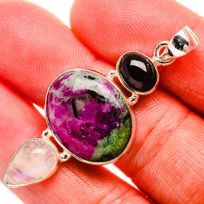 Ruby Zoisite, Garnet, Rainbow Moonstone Pendant 2" (925 Sterling Silver) PD38112