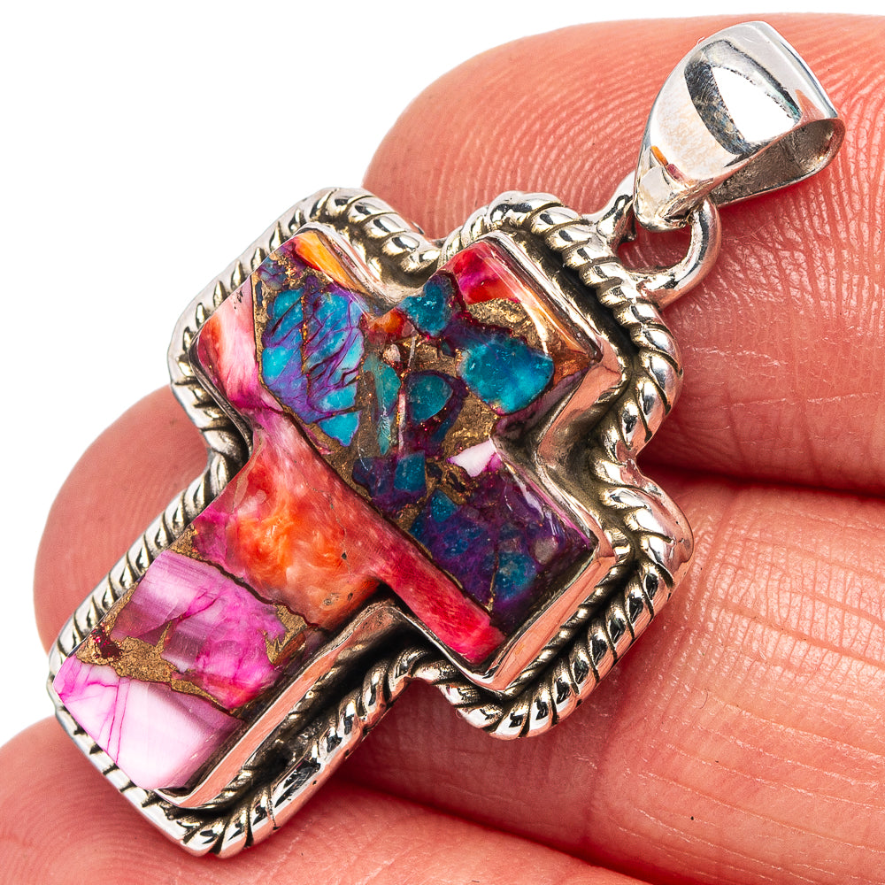Native Style Pink Dahlia Mohave Turquoise Pendant 1 3/8" (.925 Sterling Silver)
