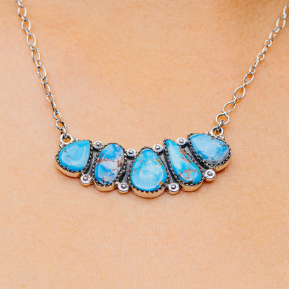 Southwestern Style Golden Hills Turquoise Necklace 10 to 20" (.925 Sterling Silver)