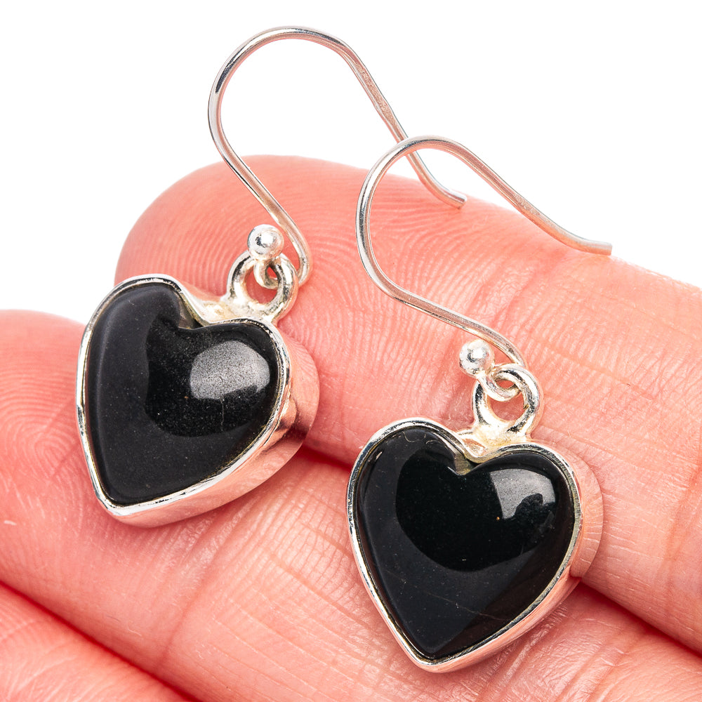Black Onyx Heart Earrings 1 1/8" (925 Sterling Silver) E433279