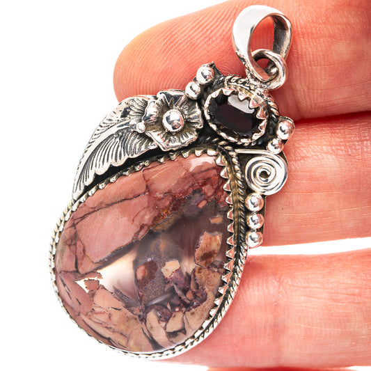 Sterling silver butterfly jasper pendant with dark teardrop gemstone