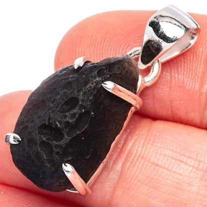 Dark textured stone pendant with 925 sterling silver bezel, side prongs, and bail loop