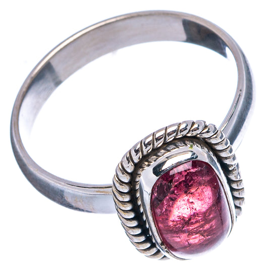 Sterling silver tourmaline ring with oval pink stone and rope detailing on band