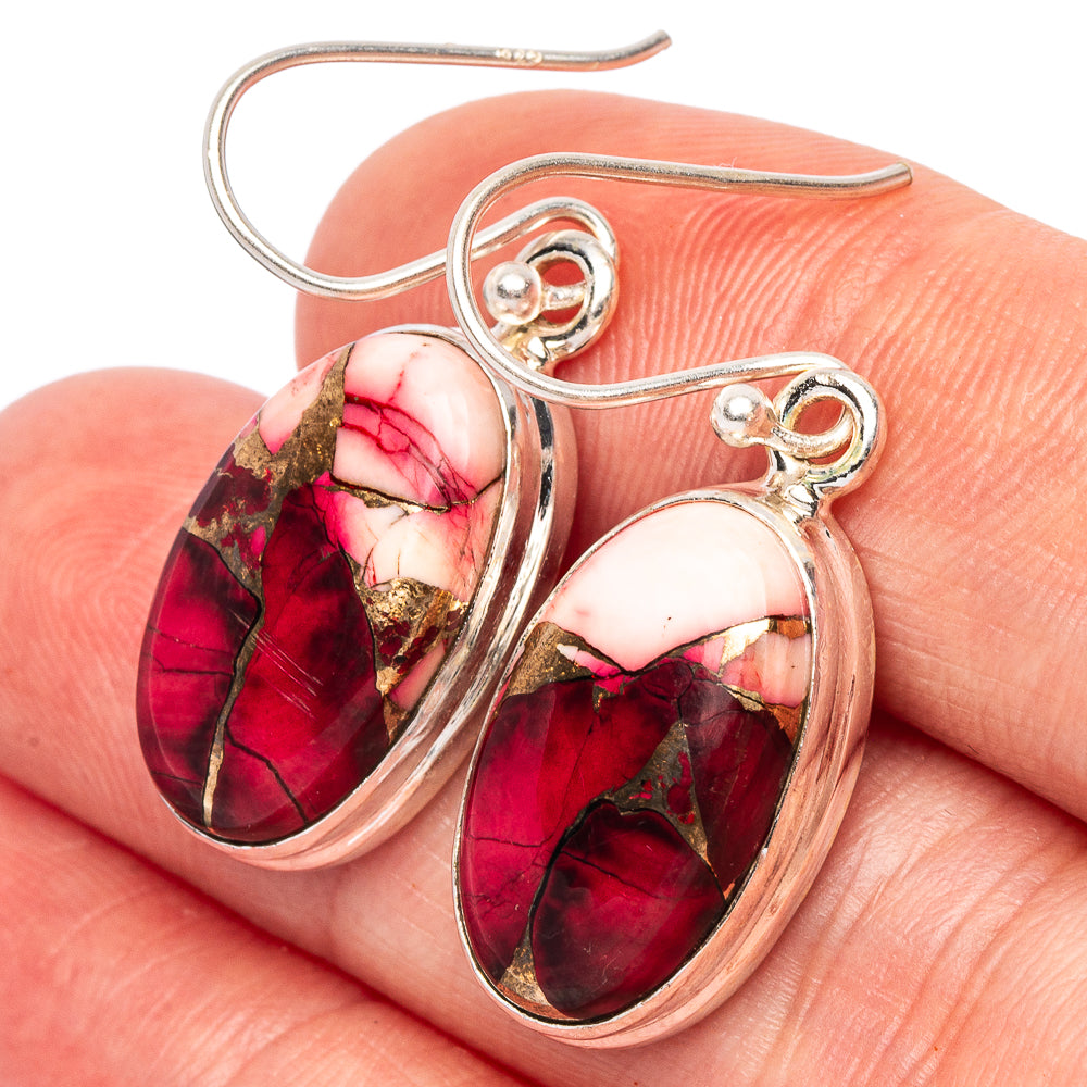 Pink Copper Composite Turquoise Earrings 1 3/8" (925 Sterling Silver) E2648