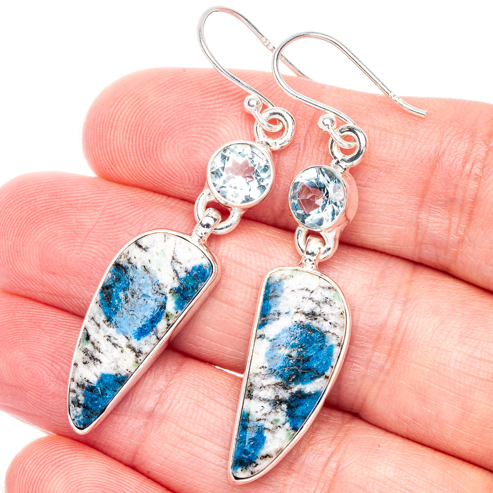 K2 Blue Azurite, Blue Topaz Earrings 2" (925 Sterling Silver) E433079