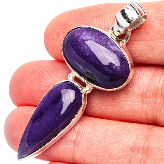 Charoite pendant in oval and teardrop purple stones with .925 sterling silver setting