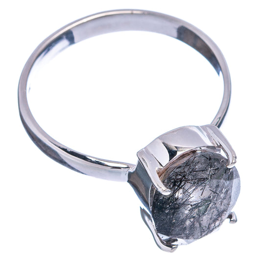 Oval tourmalinated quartz ring in .925 sterling silver, raised side prongs