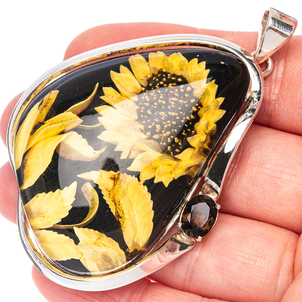 Ana Silver Co Baltic Amber Cameo Pendant 2 5/8" (925 Sterlnig Silver)