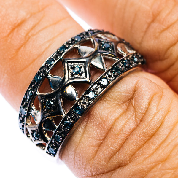 Blue Diamond Ring Size 7.75 (.925 Sterling Silver)