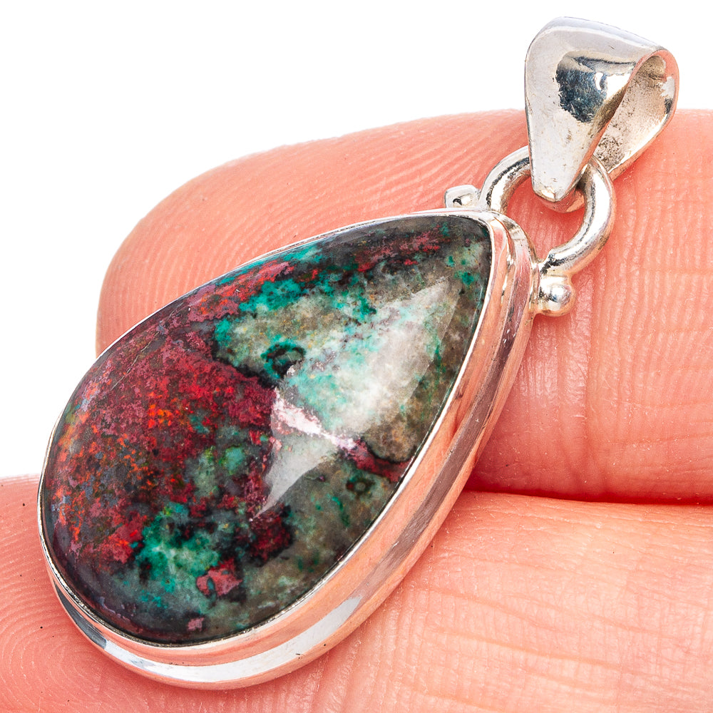 Teardrop gemstone pendant in silver with multicolor marbled stone, top bail