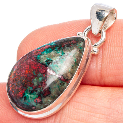 Teardrop gemstone pendant in silver with multicolor marbled stone, top bail