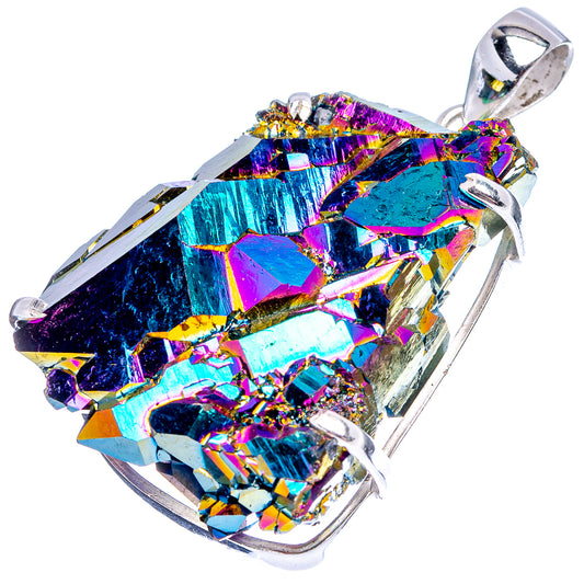 Iridescent titanium aura quartz pendant with .925 sterling silver bezel and bail